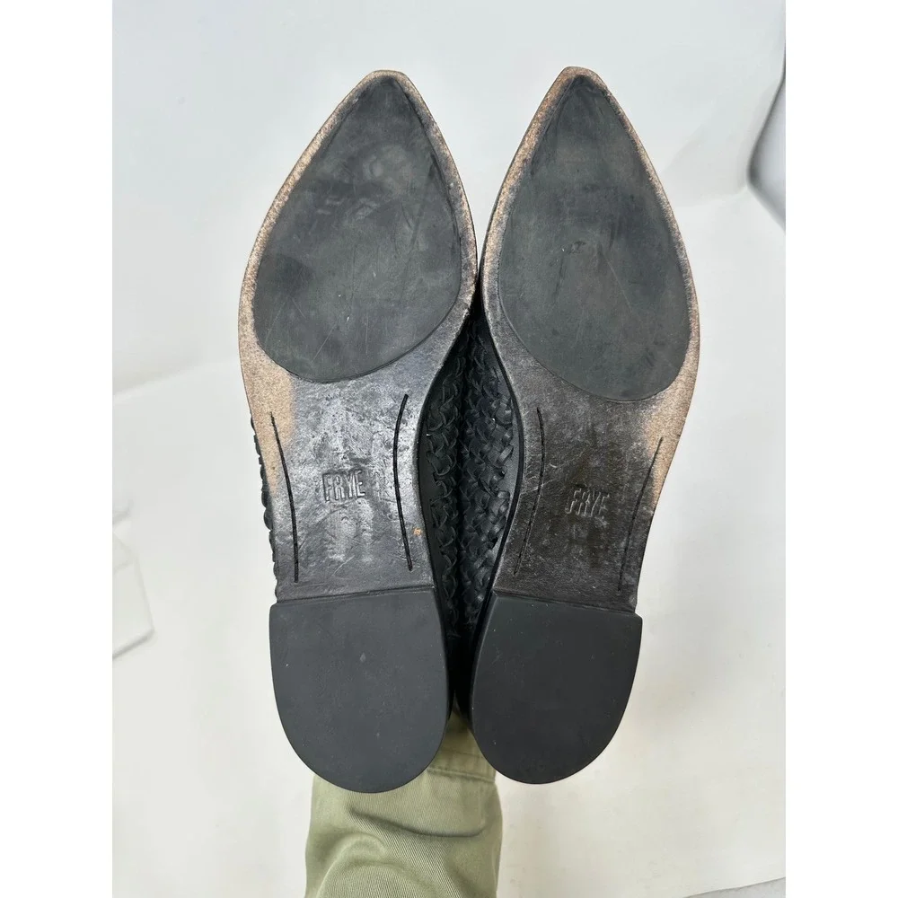 Frye Grace Crosshatch Venetian Woven Pointed Toe Loafer Black 8.5